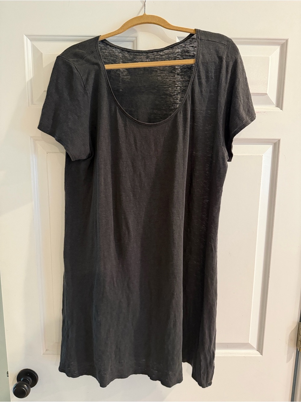 Eileen Fisher Charcoal Scoop Neck Short Sleeve Linen Tunic